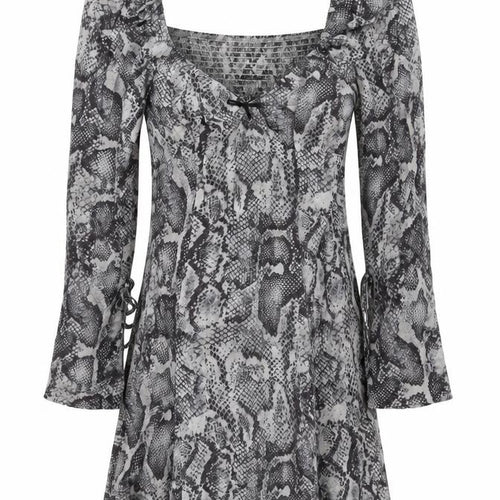 Savida Women Grey Snake Print Mini Dress Size 12 Long Sleeve Ruched