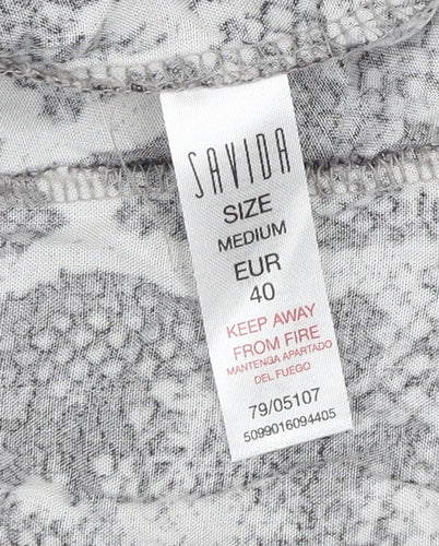 Savida Women Grey Snake Print Mini Dress Size 12 Long Sleeve Ruched