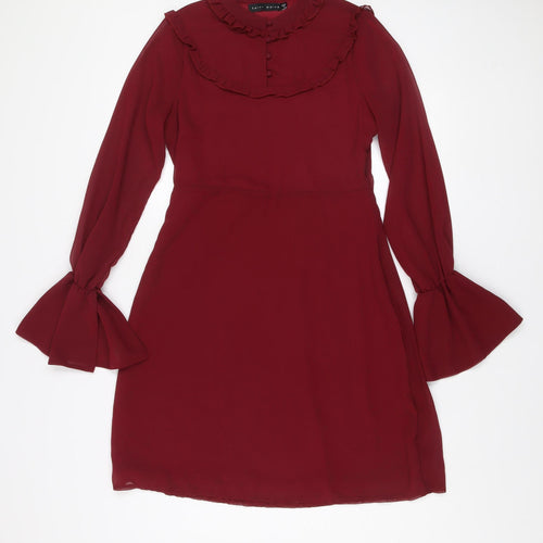 Saint Maine Women Red Size 10 Ruffle High Neck Long Sleeve Shift Dress