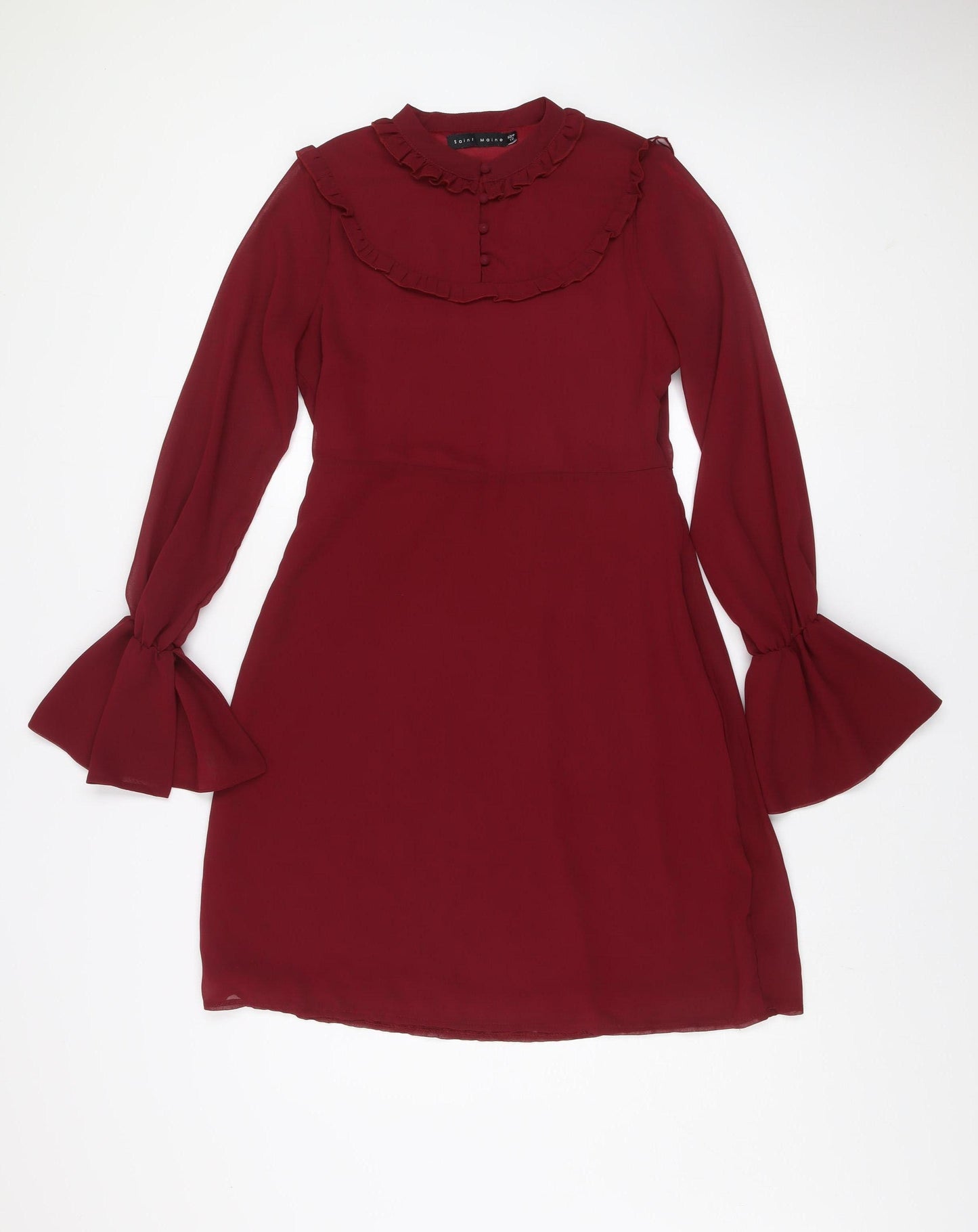 Saint Maine Women Red Size 10 Ruffle High Neck Long Sleeve Shift Dress