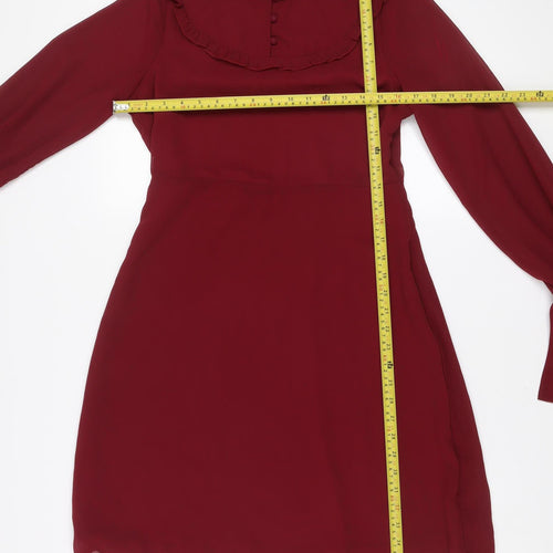 Saint Maine Women Red Size 10 Ruffle High Neck Long Sleeve Shift Dress