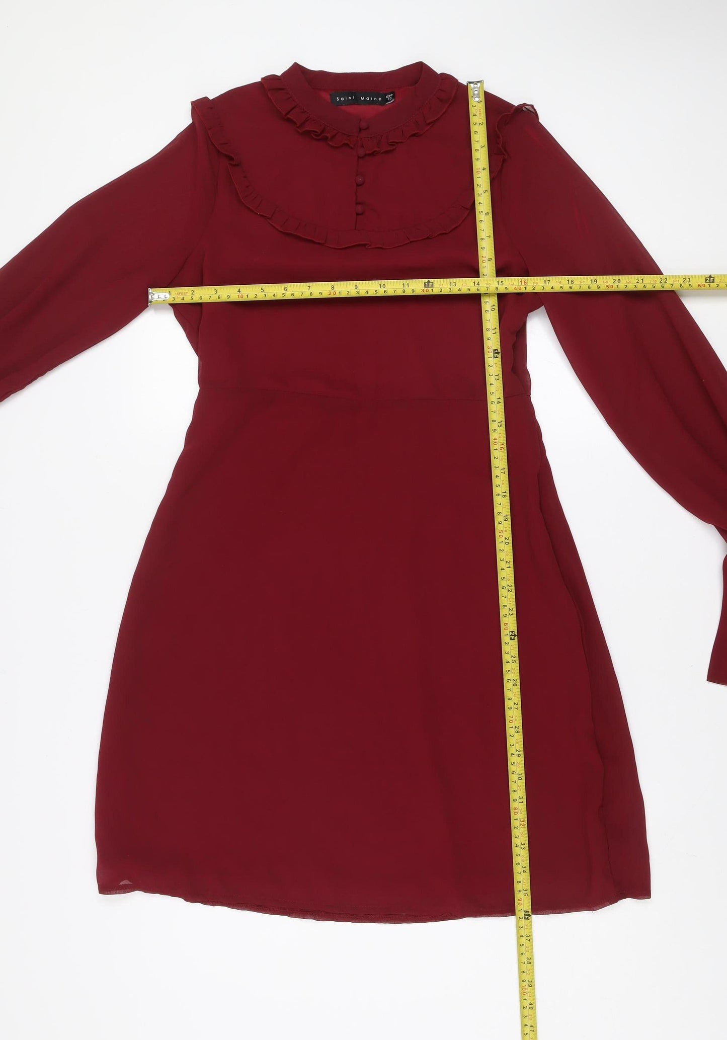 Saint Maine Women Red Size 10 Ruffle High Neck Long Sleeve Shift Dress