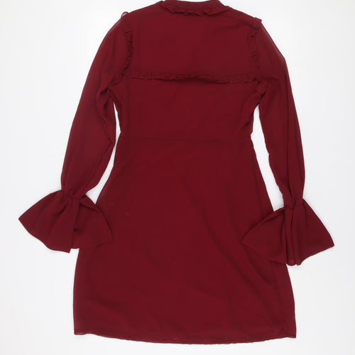 Saint Maine Women Red Size 10 Ruffle High Neck Long Sleeve Shift Dress