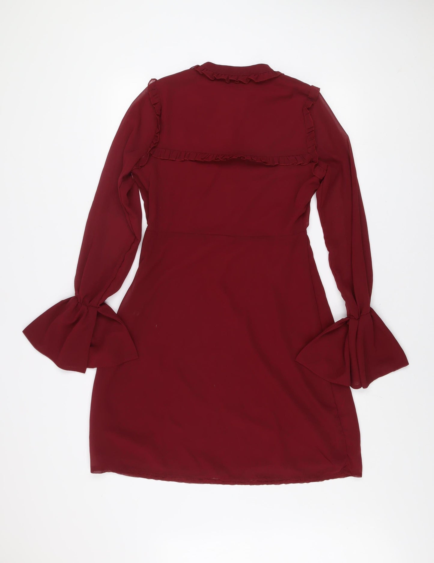 Saint Maine Women Red Size 10 Ruffle High Neck Long Sleeve Shift Dress