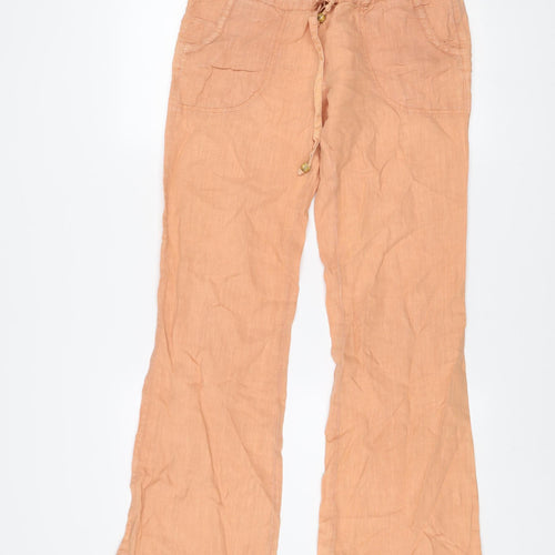 Guess Women's Beige Linen Cargo Trousers Size M Regular Fit