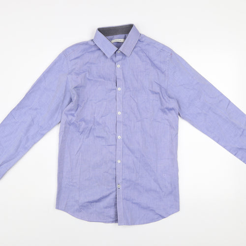 Jack & Jones Men’s Blue Slim Fit Long Sleeve Cotton Button-Up Shirt S