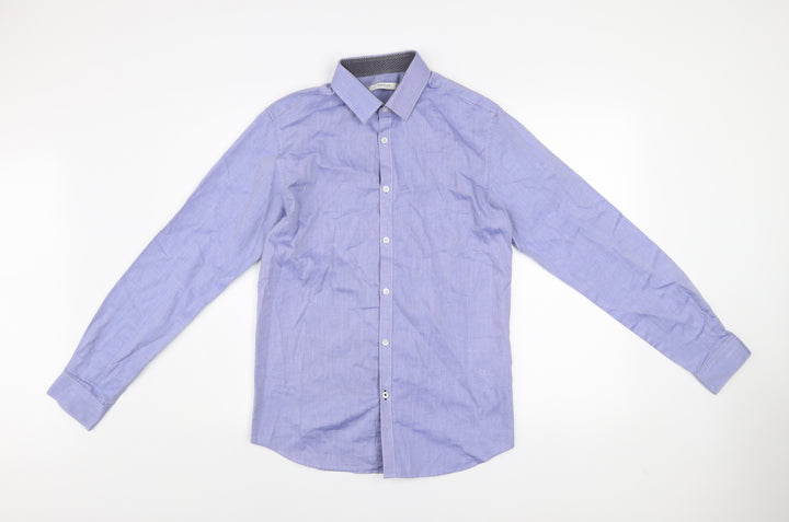 Jack & Jones Men’s Blue Slim Fit Long Sleeve Cotton Button-Up Shirt S