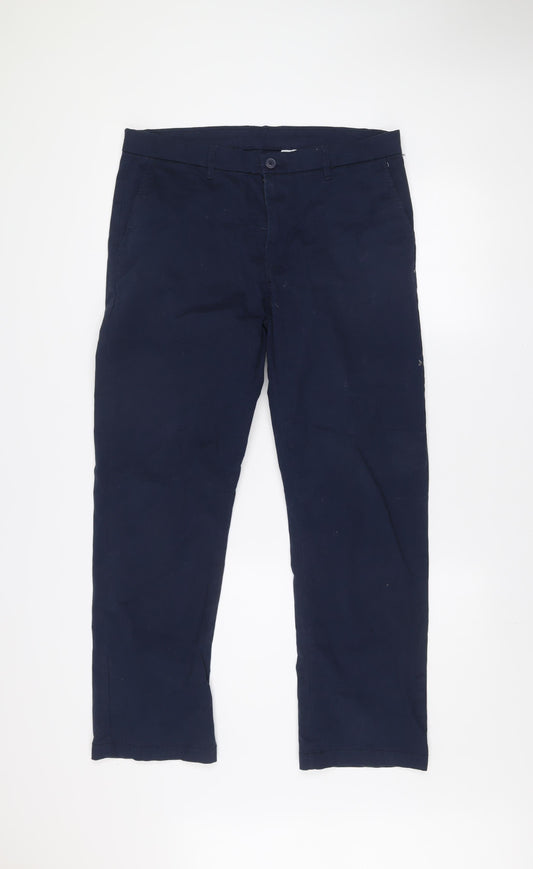 Dunnes Stores Men's Navy Chino Trousers 34W 30L Cotton Blend Classic Fit