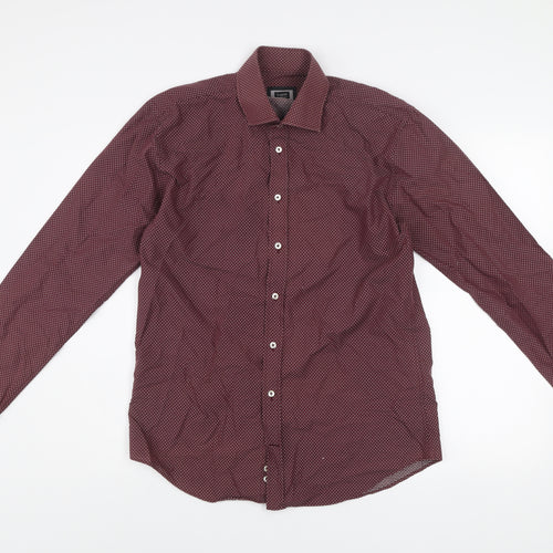Bugatti Men's Red Geometric Long Sleeve Cotton Dress Shirt M 39/40