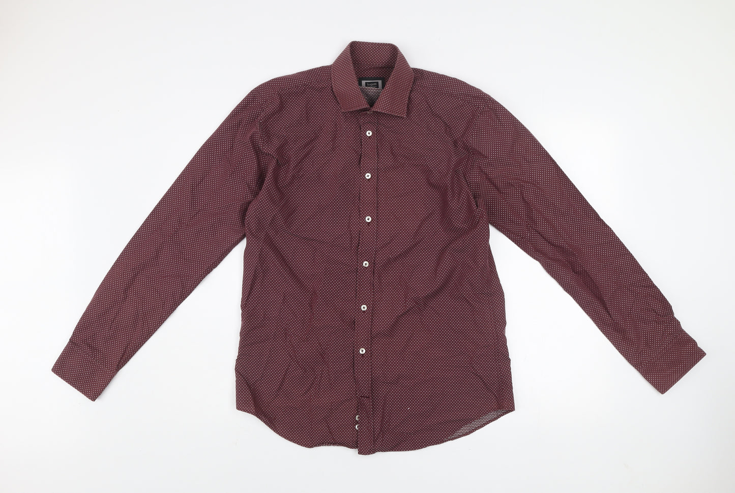 Bugatti Men's Red Geometric Long Sleeve Cotton Dress Shirt M 39/40