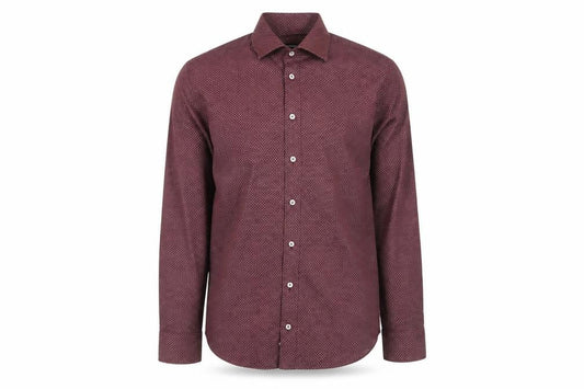 Bugatti Men's Red Geometric Long Sleeve Cotton Dress Shirt M 39/40