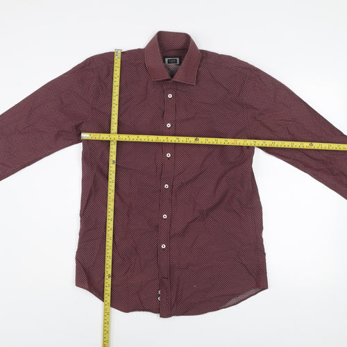 Bugatti Men's Red Geometric Long Sleeve Cotton Dress Shirt M 39/40