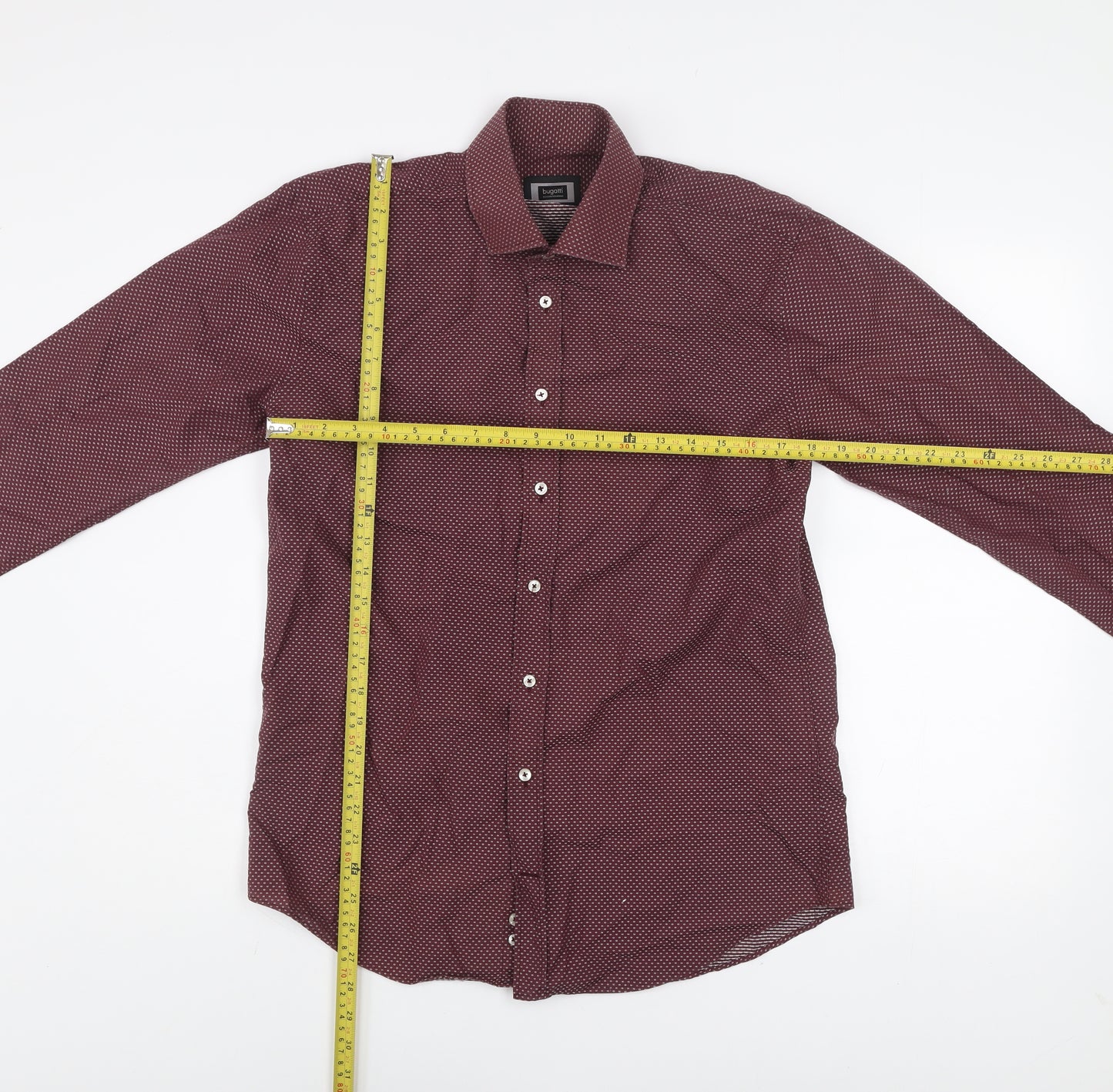 Bugatti Men's Red Geometric Long Sleeve Cotton Dress Shirt M 39/40