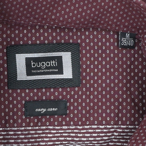 Bugatti Men's Red Geometric Long Sleeve Cotton Dress Shirt M 39/40