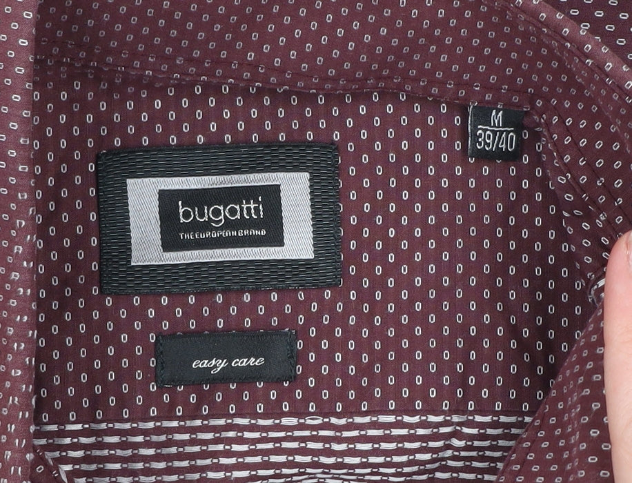 Bugatti Men's Red Geometric Long Sleeve Cotton Dress Shirt M 39/40