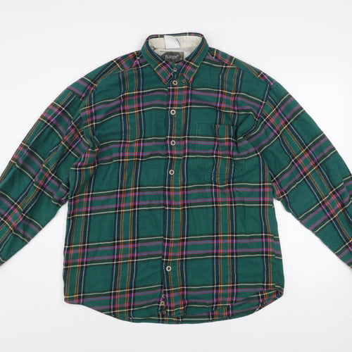 Haupt Men Green Plaid Button-Up Long Sleeve Cotton Shirt Size 41/42