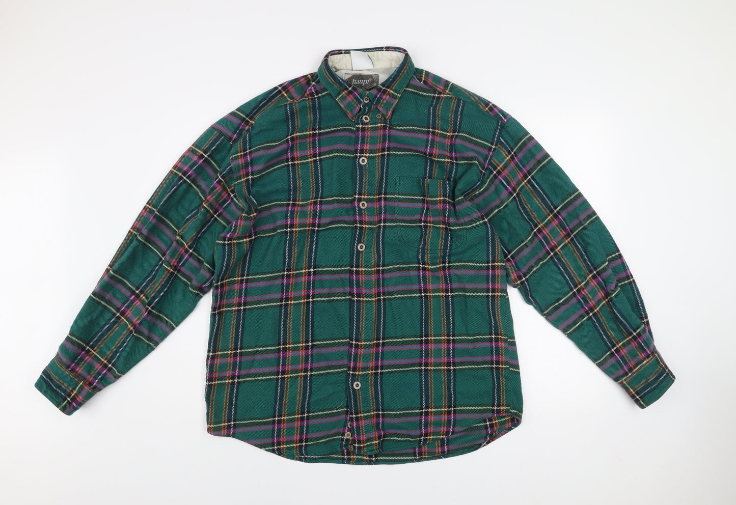 Haupt Men Green Plaid Button-Up Long Sleeve Cotton Shirt Size 41/42
