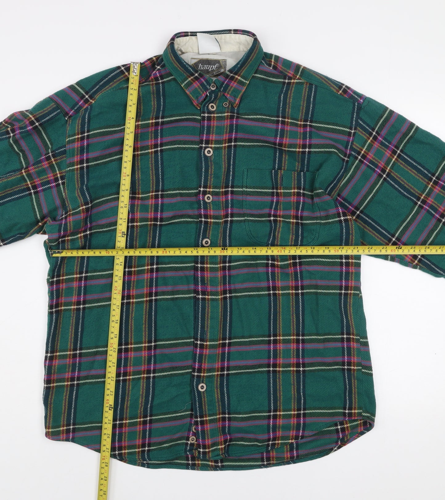 Haupt Men Green Plaid Button-Up Long Sleeve Cotton Shirt Size 41/42