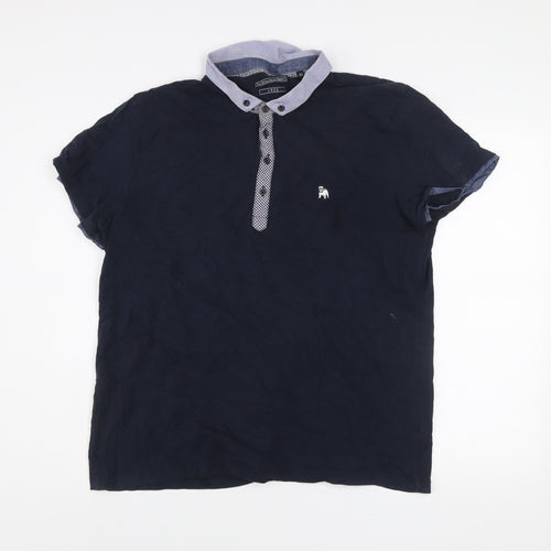 The Spitalfields Shirt Co Mens Blue XL Short Sleeve Cotton Polo
