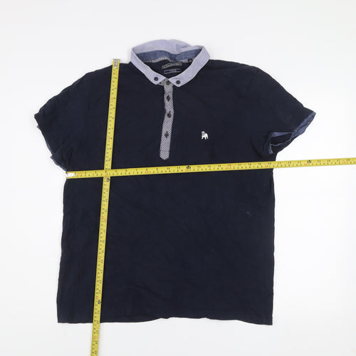 The Spitalfields Shirt Co Mens Blue XL Short Sleeve Cotton Polo
