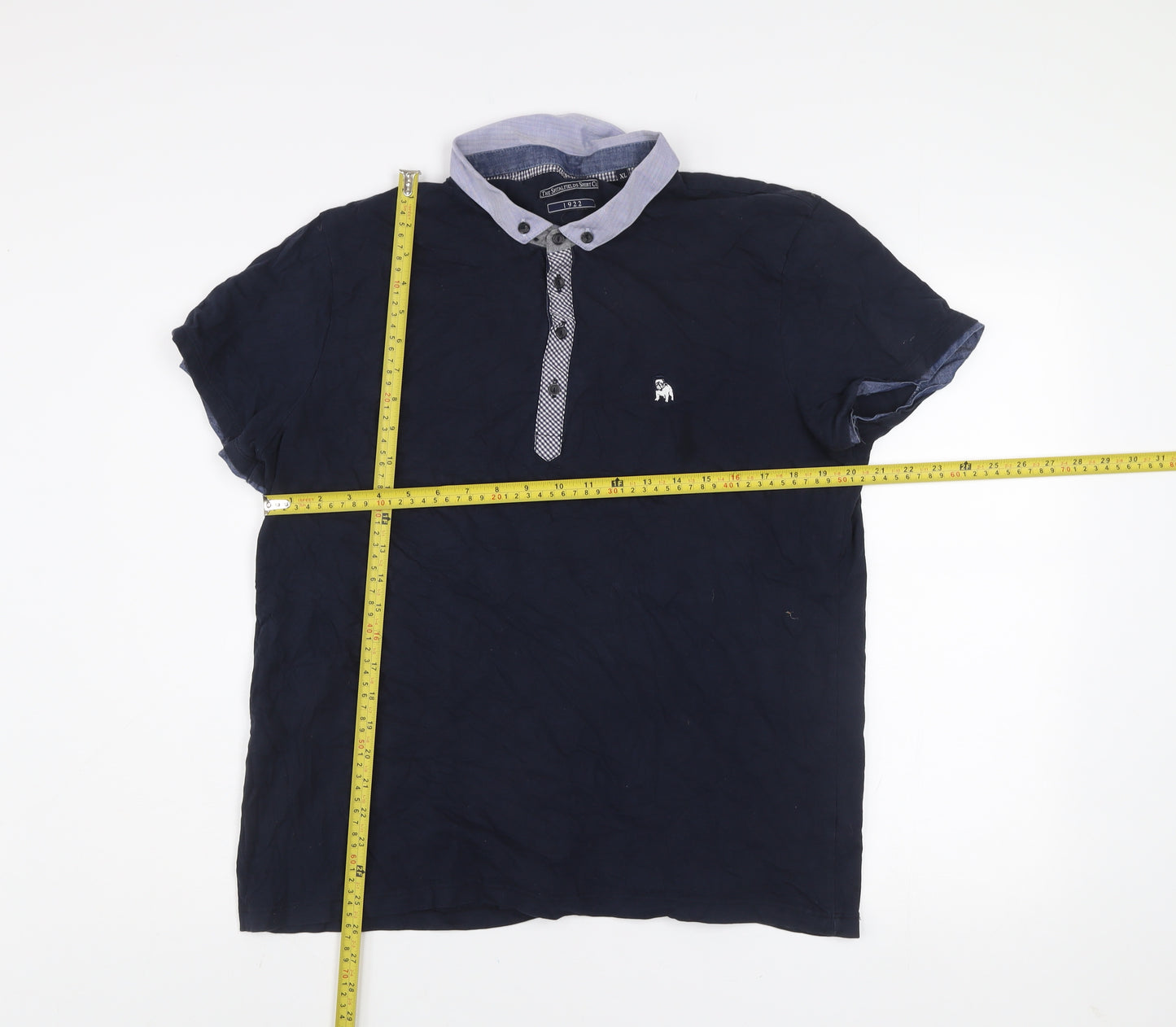 The Spitalfields Shirt Co Mens Blue XL Short Sleeve Cotton Polo