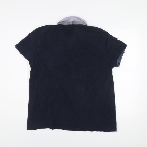 The Spitalfields Shirt Co Mens Blue XL Short Sleeve Cotton Polo
