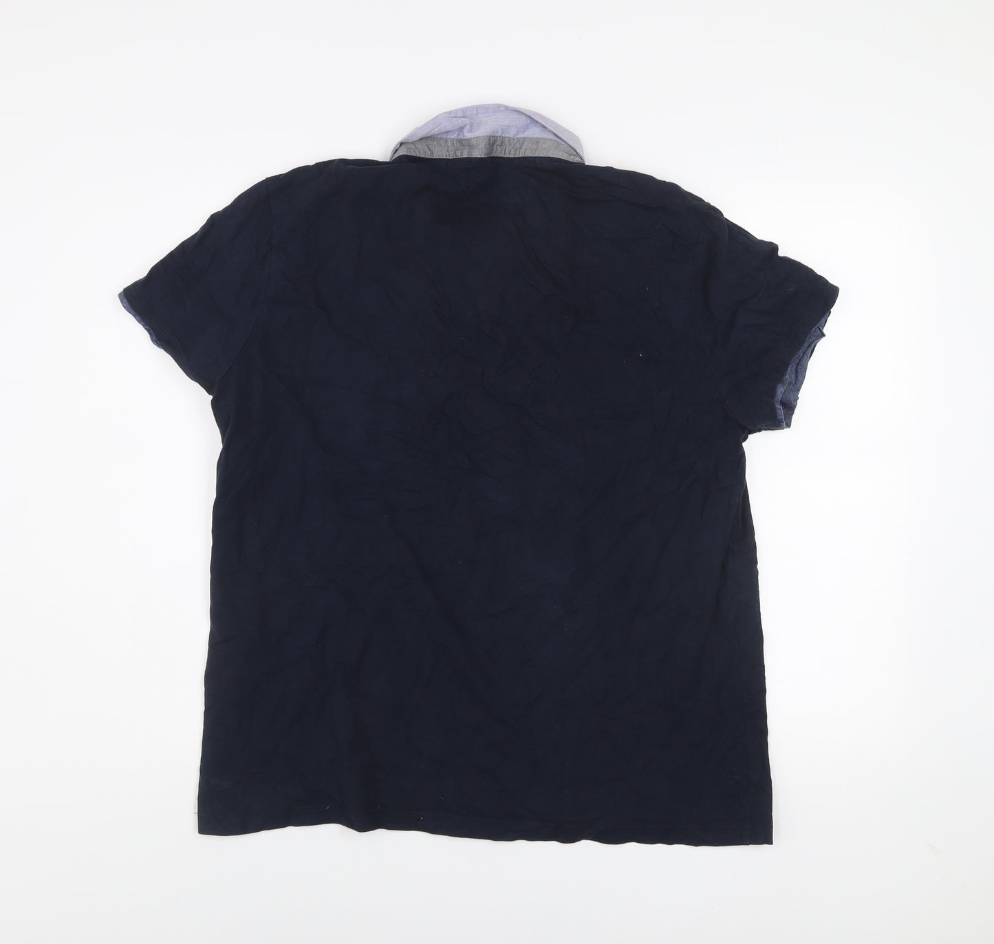 The Spitalfields Shirt Co Mens Blue XL Short Sleeve Cotton Polo