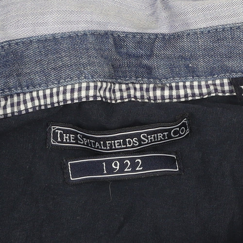 The Spitalfields Shirt Co Mens Blue XL Short Sleeve Cotton Polo