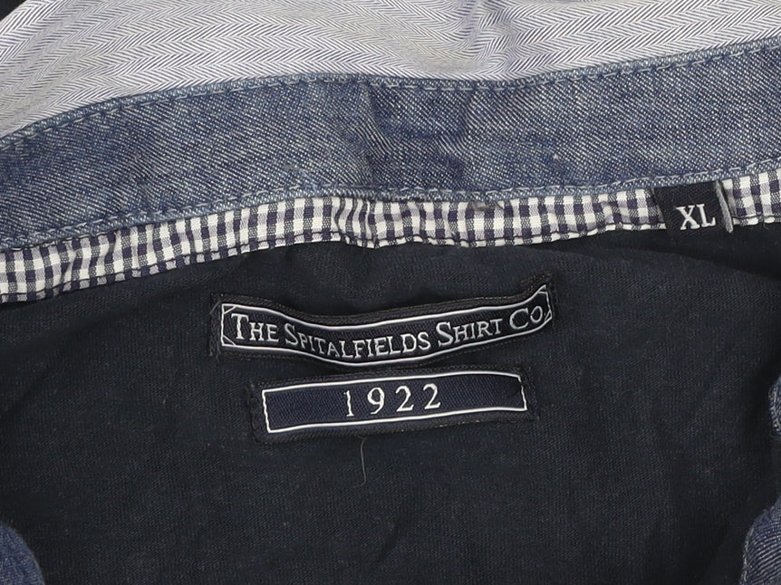 The Spitalfields Shirt Co Mens Blue XL Short Sleeve Cotton Polo