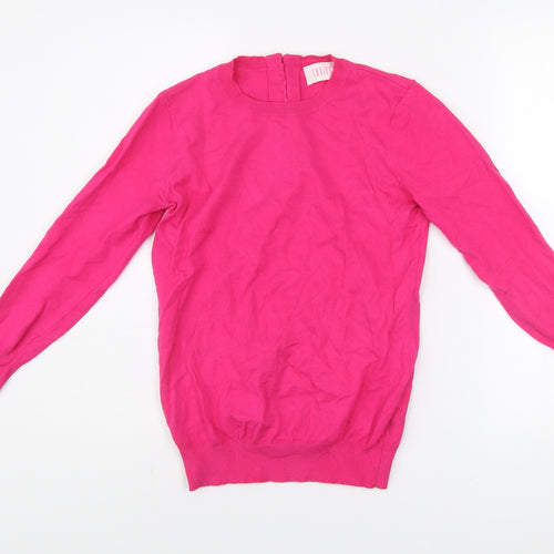 Savida Women's Pink XS Crew Neck Button Back Jumper