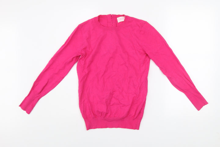 Savida Women's Pink XS Crew Neck Button Back Jumper