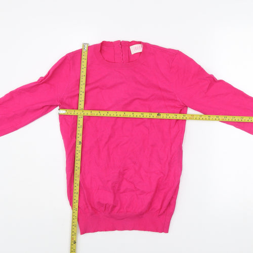 Savida Women's Pink XS Crew Neck Button Back Jumper