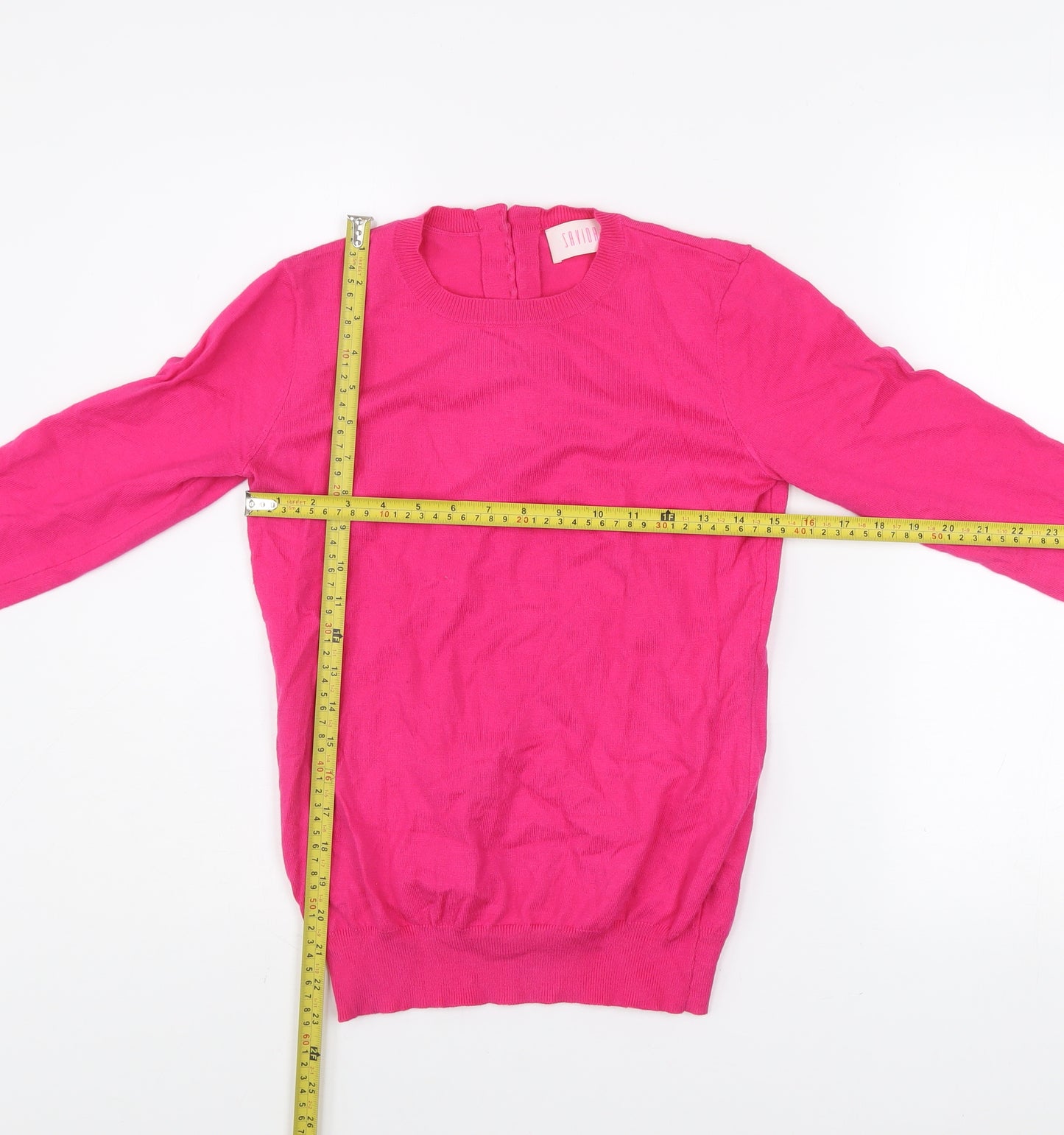 Savida Women's Pink XS Crew Neck Button Back Jumper