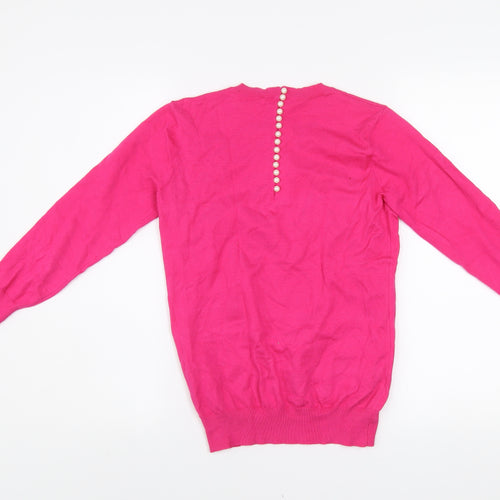 Savida Women's Pink XS Crew Neck Button Back Jumper
