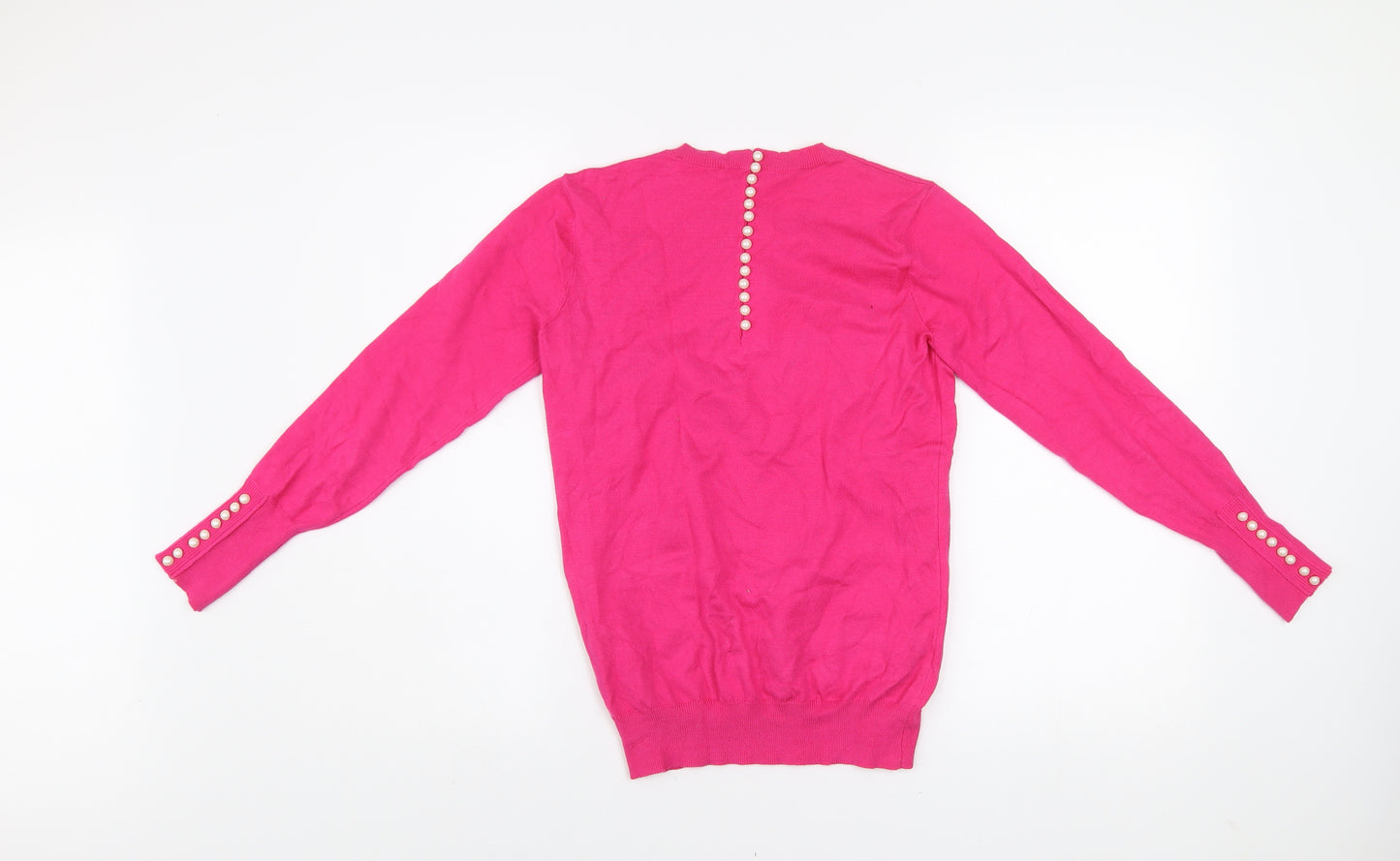 Savida Women's Pink XS Crew Neck Button Back Jumper
