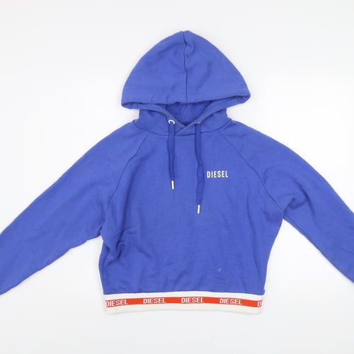Diesel Women Blue Hooded Pullover Sweatshirt XS Cotton Blend