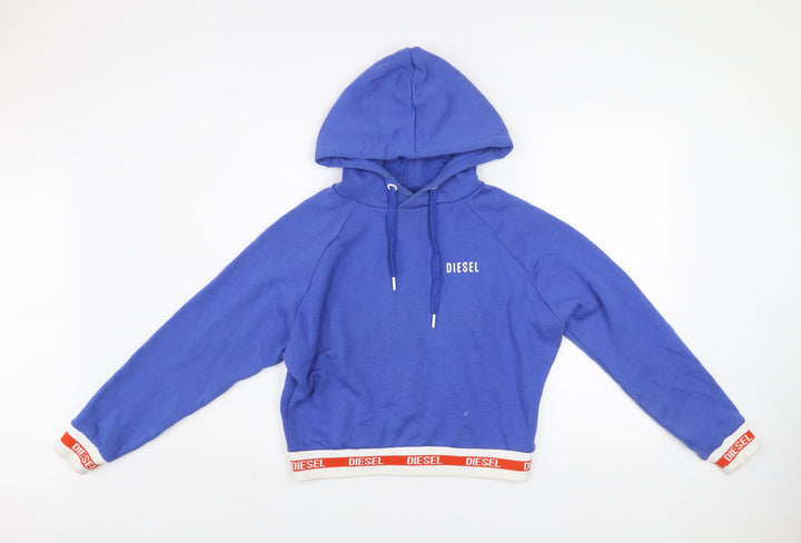 Diesel Women Blue Hooded Pullover Sweatshirt XS Cotton Blend