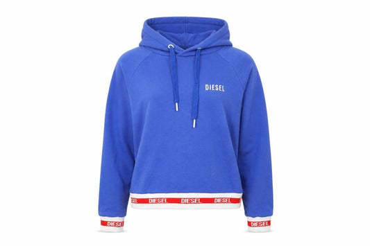 Front view of Diesel Women Blue Hooded Pullover Sweatshirt XS Cotton Blend