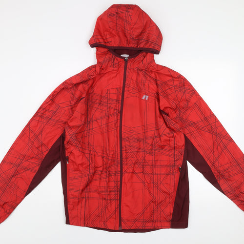 Russell Men Red Hooded Windbreaker Jacket M 38in Polyester