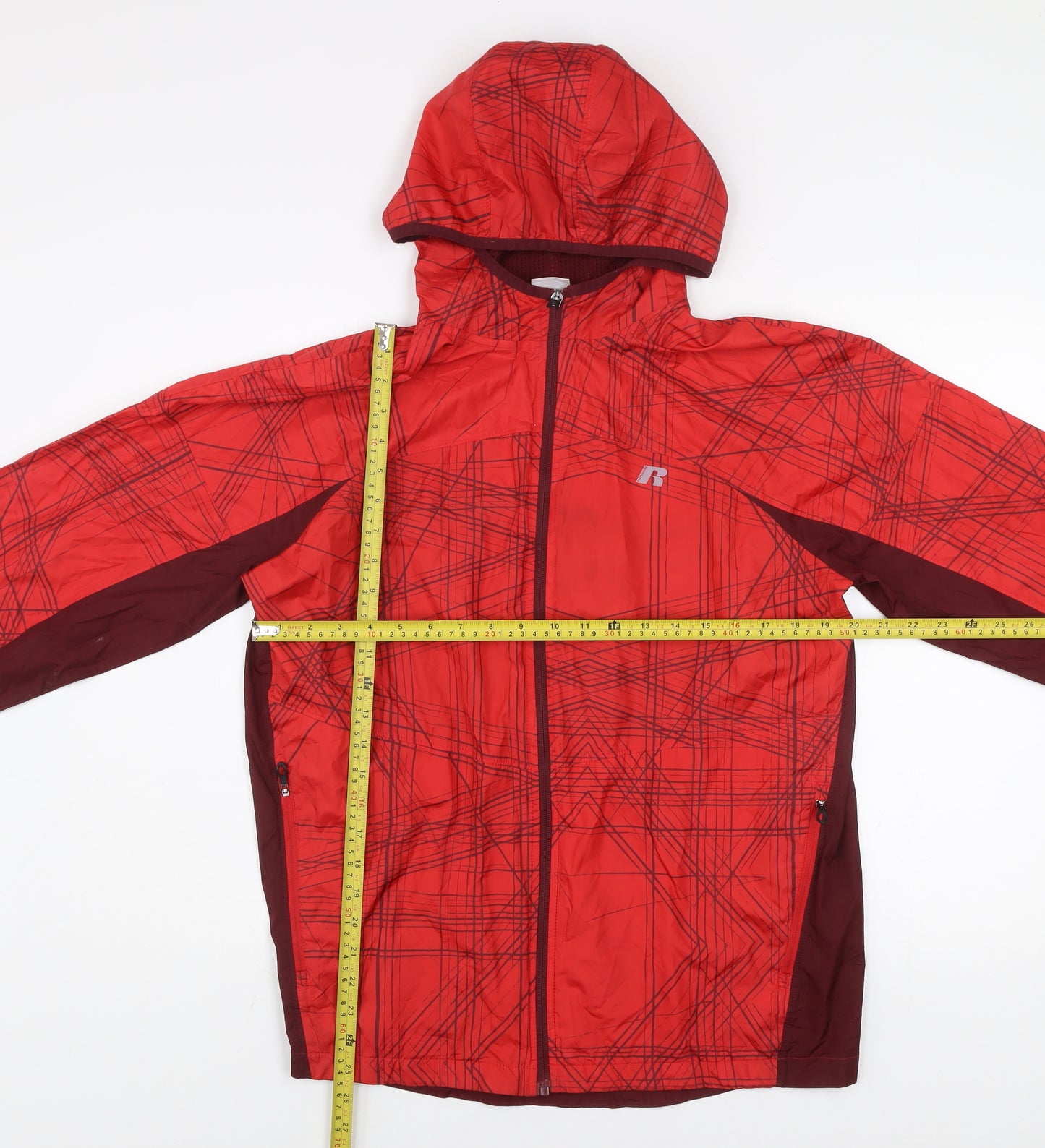 Russell Men Red Hooded Windbreaker Jacket M 38in Polyester