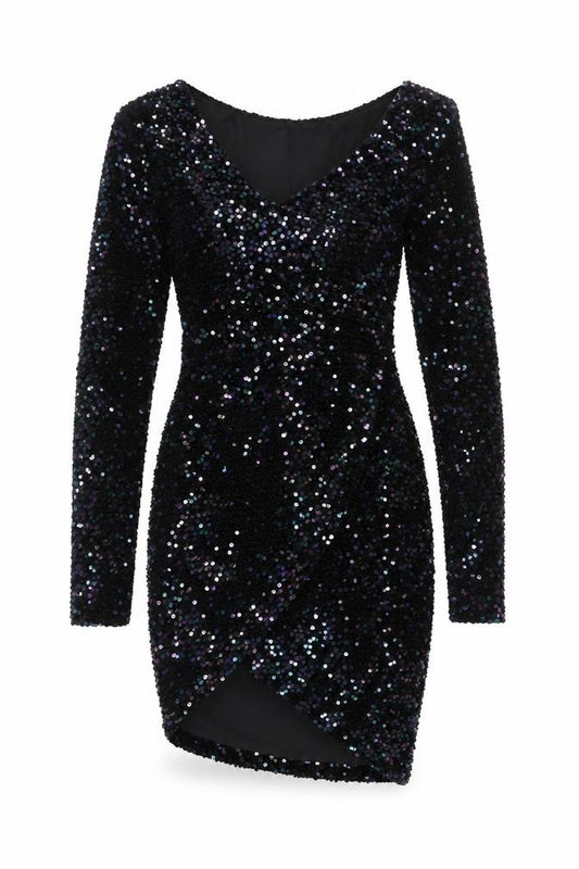 Lavish Alice Women's Black Sequin Velvet Off Shoulder Bodycon Mini Dress Size 10