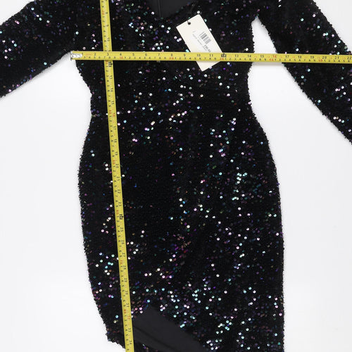 Lavish Alice Women's Black Sequin Velvet Off Shoulder Bodycon Mini Dress Size 10