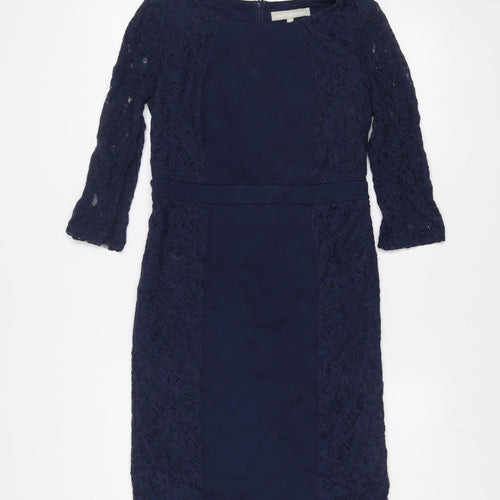 Fenn Wright Manson Women Blue Lace Sheath Knee Length Dress Size 10