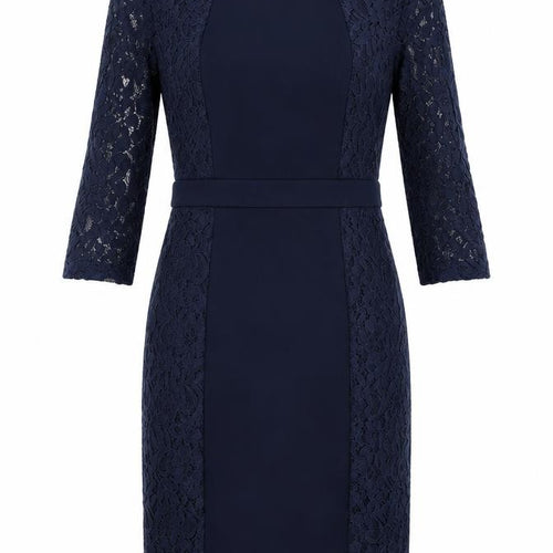 Fenn Wright Manson Women Blue Lace Sheath Knee Length Dress Size 10