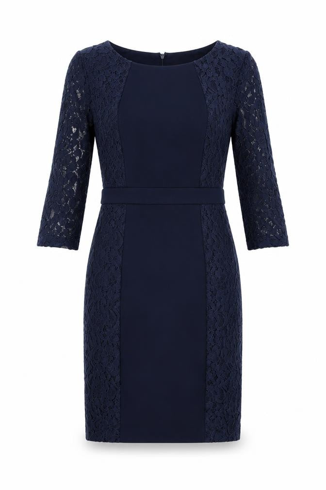Fenn Wright Manson Women Blue Lace Sheath Knee Length Dress Size 10