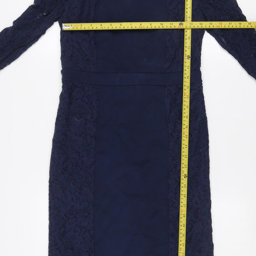 Fenn Wright Manson Women Blue Lace Sheath Knee Length Dress Size 10
