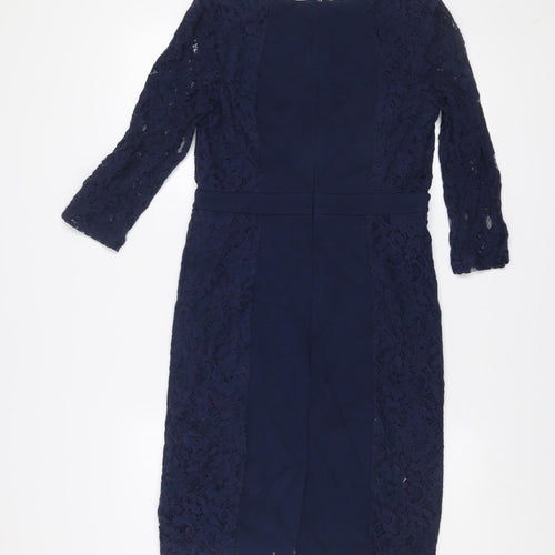 Fenn Wright Manson Women Blue Lace Sheath Knee Length Dress Size 10