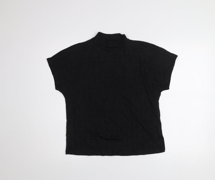 Jacqueline de Yong Womens Black Mock Neck Short Sleeve Top XS