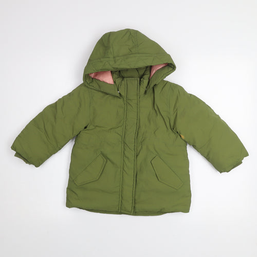 H&M Girls Green Hooded Puffer Jacket 2-3 Years Winter Coat