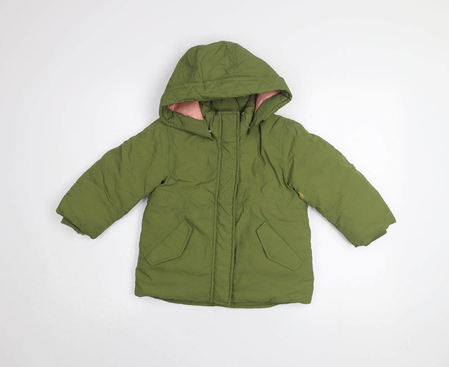 H&M Girls Green Hooded Puffer Jacket 2-3 Years Winter Coat